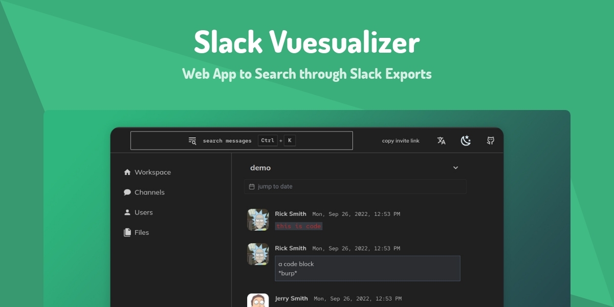 Slack Vuesualizer Web App to Search through Slack Exports Made with